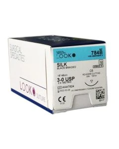 Silk Braided Sutures #784B 3/0 18mm, Pack of 12